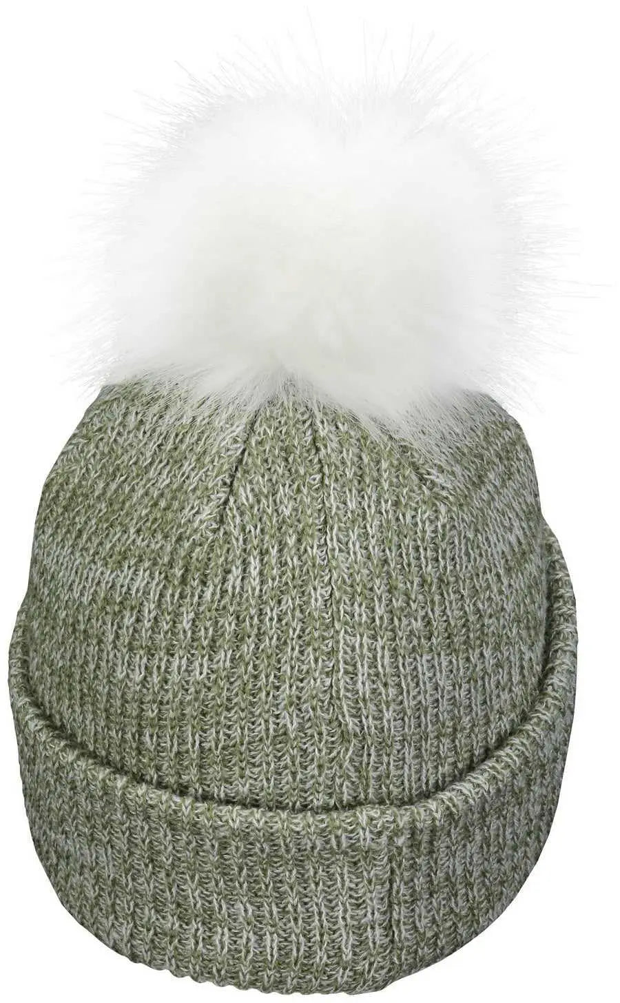 Pacific Headwear P604K Faux Fur Pom Beanie - Loden White - Dark Gray White / 7’’ - 7 7/8’’