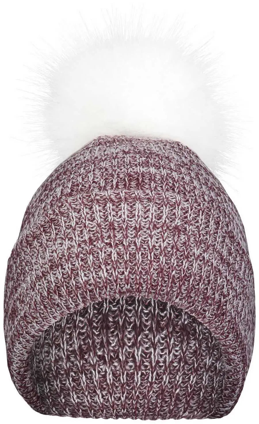 Pacific Headwear P604K Faux Fur Pom Beanie - Maroon White - Maroon White / 7’’ - 7 7/8’’