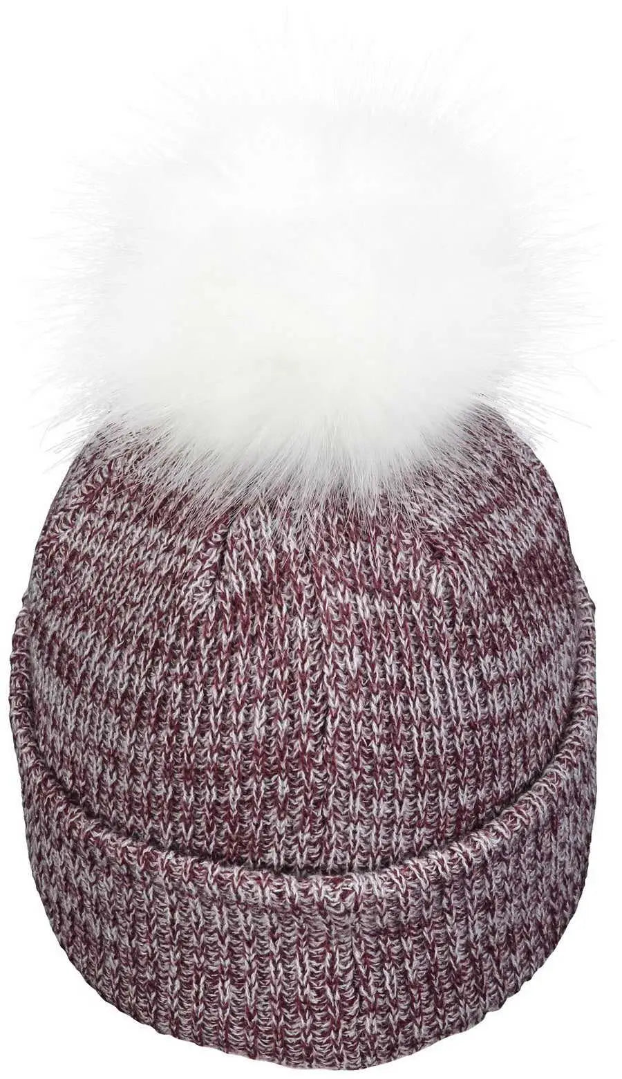 Pacific Headwear P604K Faux Fur Pom Beanie - Maroon White - Maroon White / 7’’ - 7 7/8’’