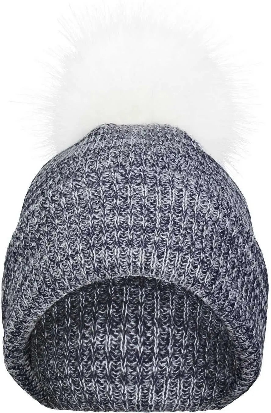 Pacific Headwear P604K Faux Fur Pom Beanie - Navy White - Navy White / 7’’ - 7 7/8’’