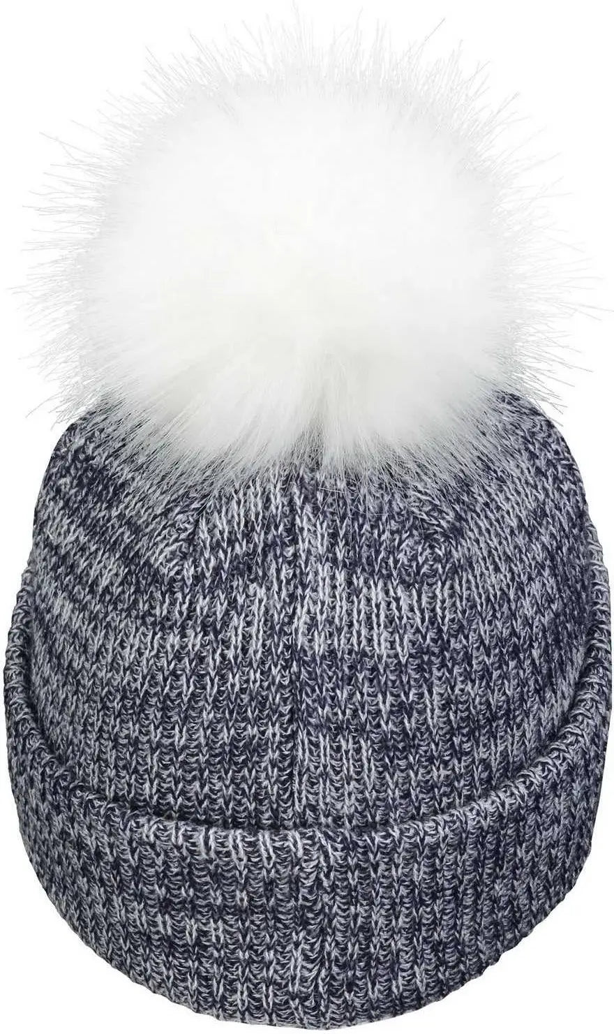 Pacific Headwear P604K Faux Fur Pom Beanie - Navy White - Navy White / 7’’ - 7 7/8’’