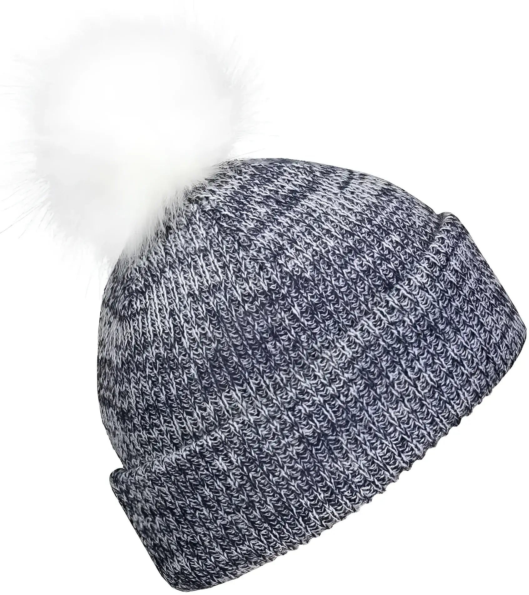 Pacific Headwear P604K Faux Fur Pom Beanie - Navy White - Navy White / 7’’ - 7 7/8’’