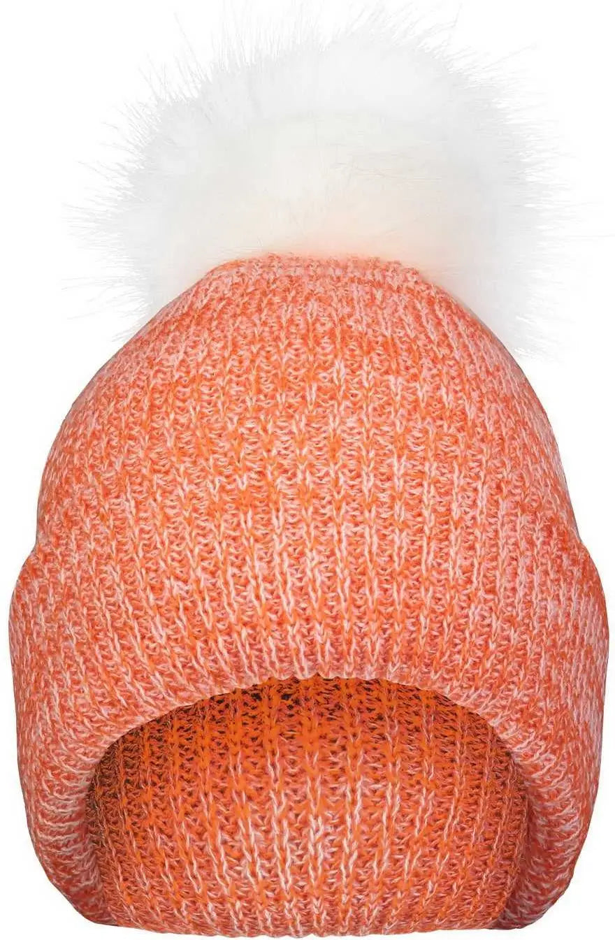 Pacific Headwear P604K Faux Fur Pom Beanie - Orange White - Orange White / 7’’ - 7 7/8’’