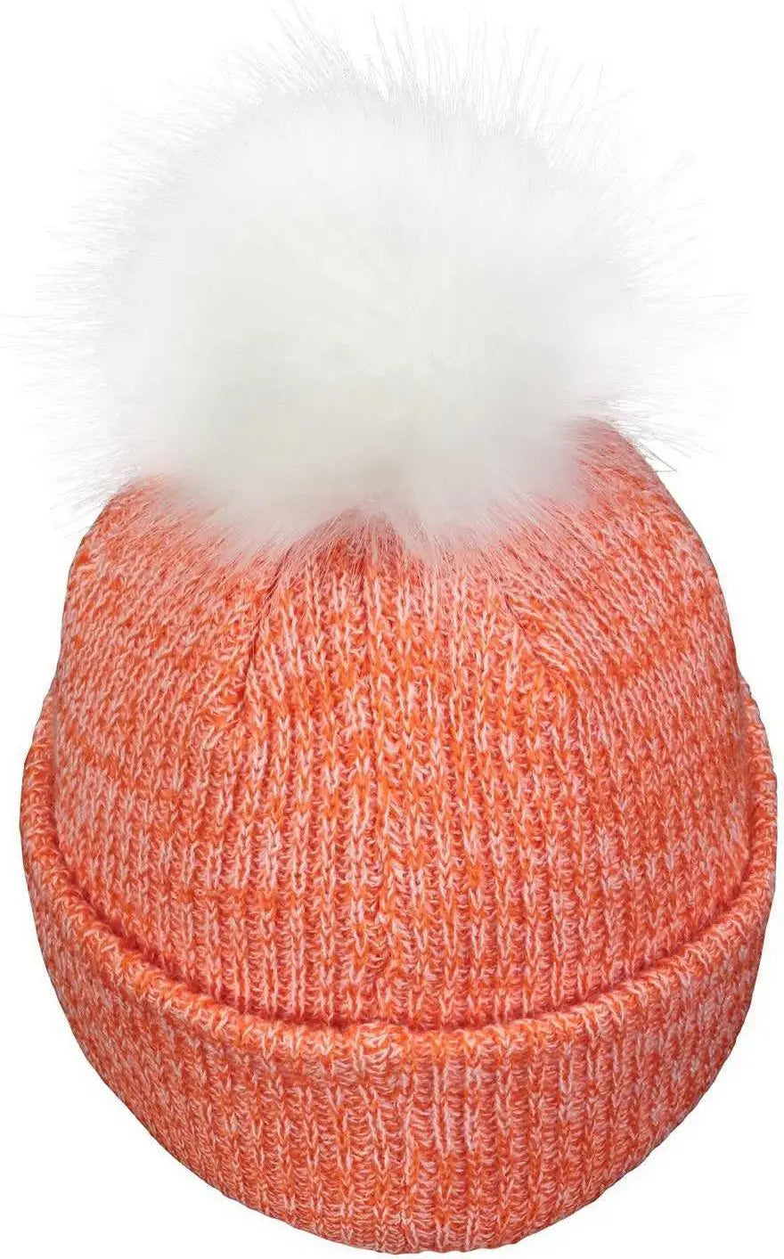 Pacific Headwear P604K Faux Fur Pom Beanie - Orange White - Orange White / 7’’ - 7 7/8’’