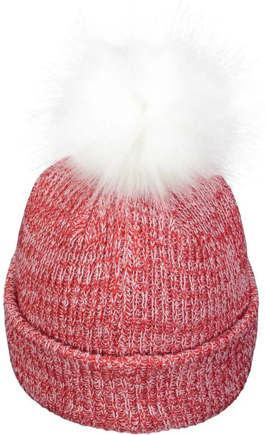Pacific Headwear P604K Faux Fur Pom Beanie - Red White - Red White / 7’’ - 7 7/8’’