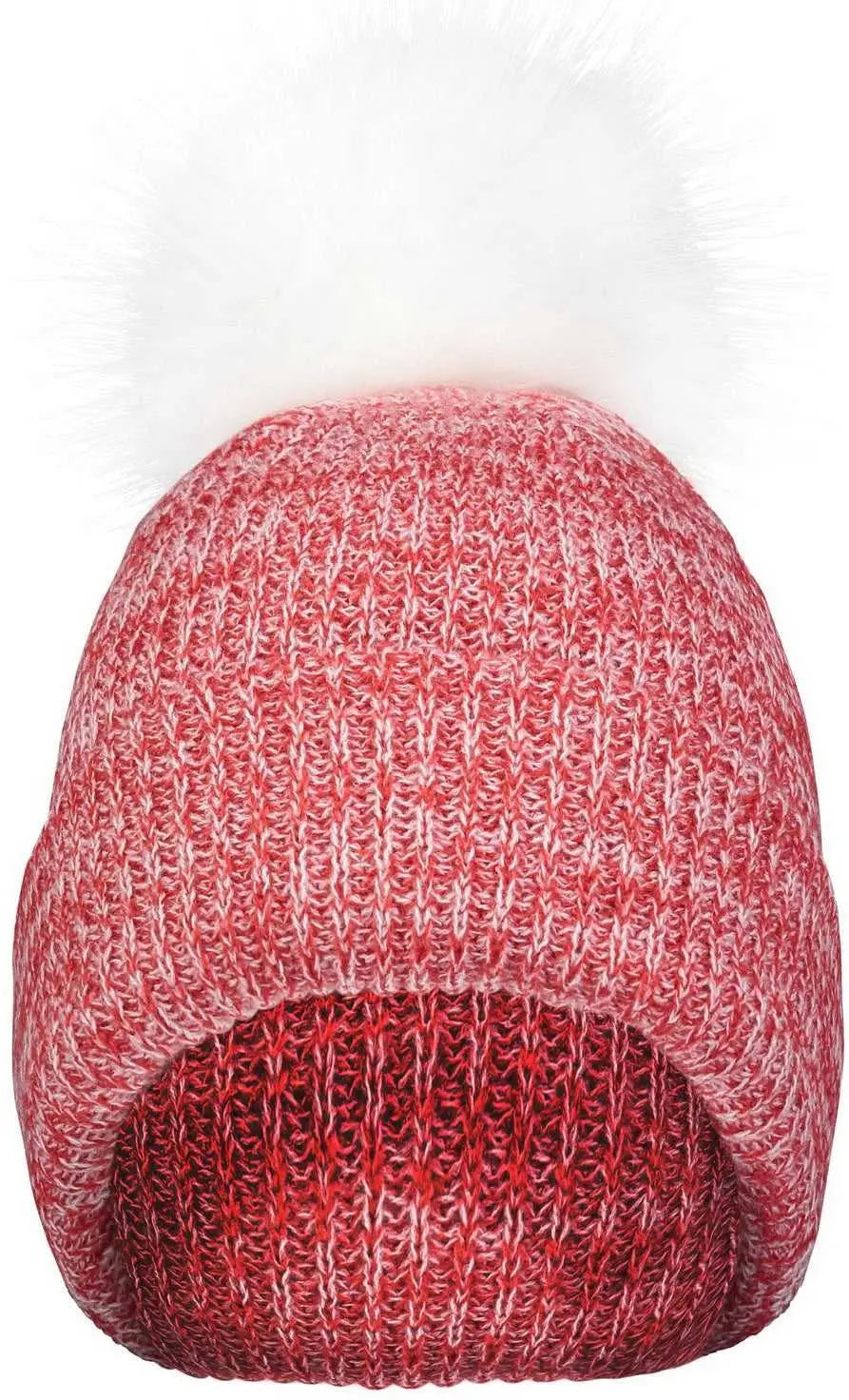 Pacific Headwear P604K Faux Fur Pom Beanie - Red White - Red White / 7’’ - 7 7/8’’