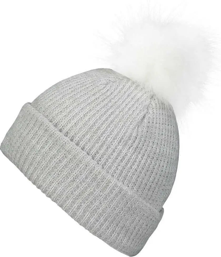 Pacific Headwear P604K Faux Fur Pom Beanie - Silver White - Light Gray White / 7’’ - 7 7/8’’
