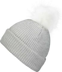 Pacific Headwear P604K Faux Fur Pom Beanie Silver White Light Gray White / 7’’ 7 7/8’’