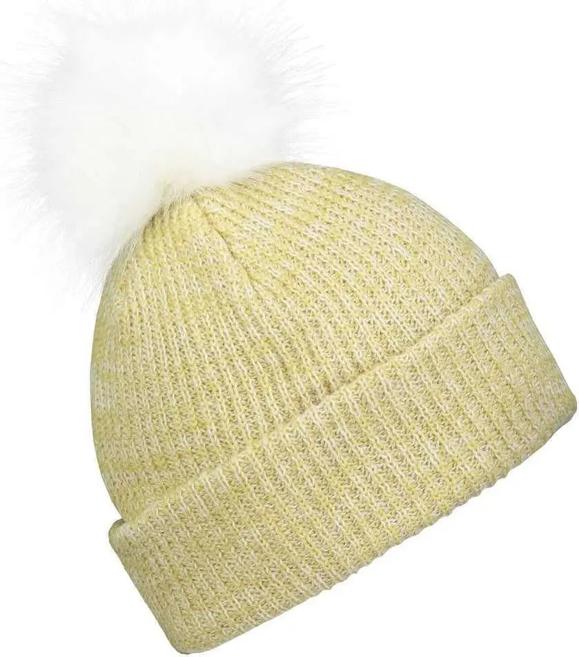 Pacific Headwear P604K Faux Fur Pom Beanie - Vegas Gold White - Vegas Gold White / 7’’ - 7 7/8’’