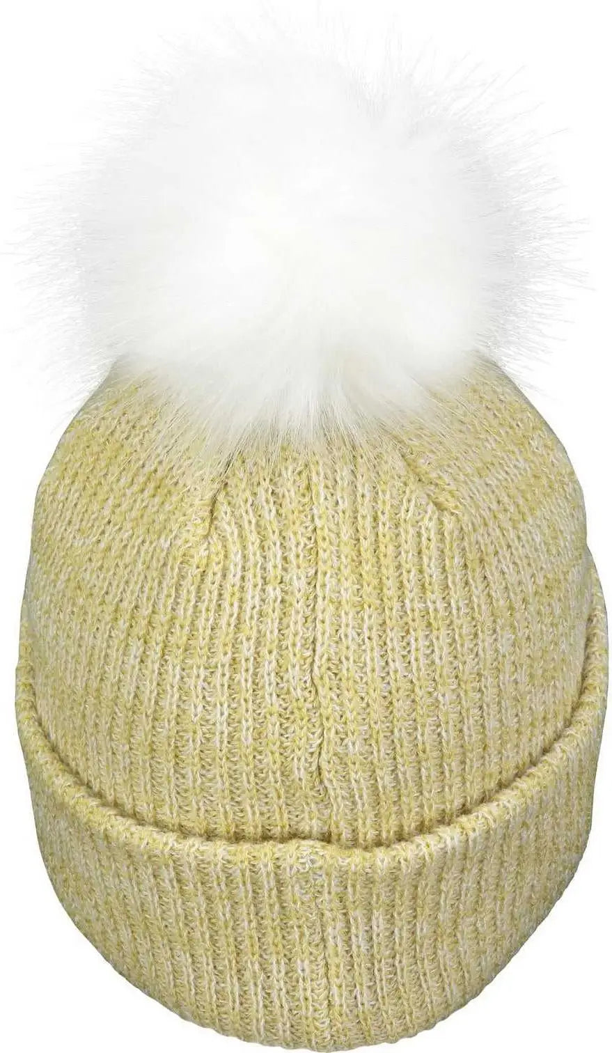 Pacific Headwear P604K Faux Fur Pom Beanie - Vegas Gold White - Vegas Gold White / 7’’ - 7 7/8’’