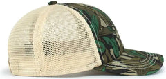 Pacific Headwear P640 Vintage Mossy Oak Trucker Cap Greenleaf Tan Greenleaf Mossy Oak Ivory / 7’’ 7 7/8’’