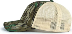 Pacific Headwear P640 Vintage Mossy Oak Trucker Cap Greenleaf Tan Greenleaf Mossy Oak Ivory / 7’’ 7 7/8’’