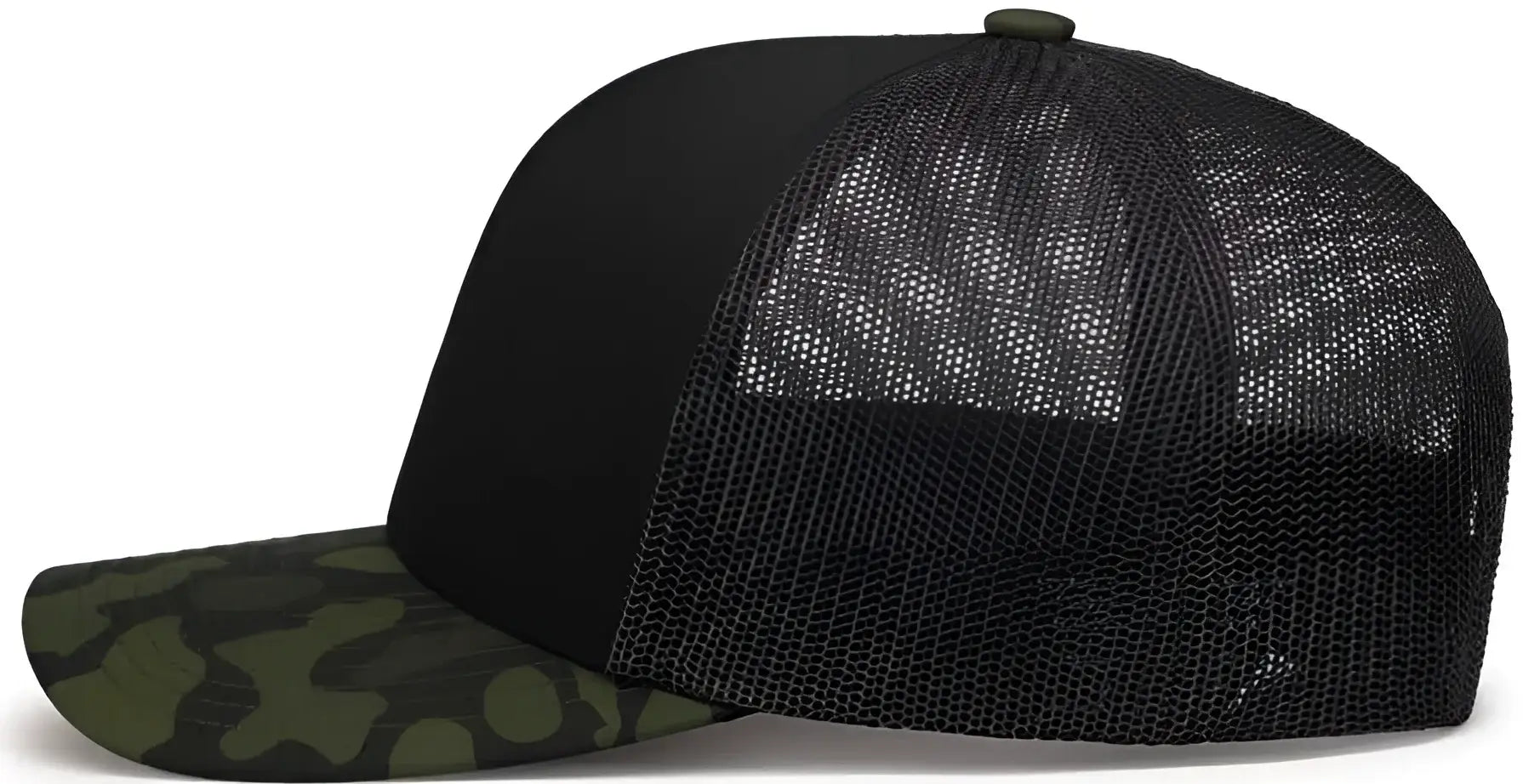 Pacific Headwear P686 Duck Camo Trucker Snapback Cap - Black Charcoal Woodland - Charcoal Black / 7’’ - 7 7/8’’