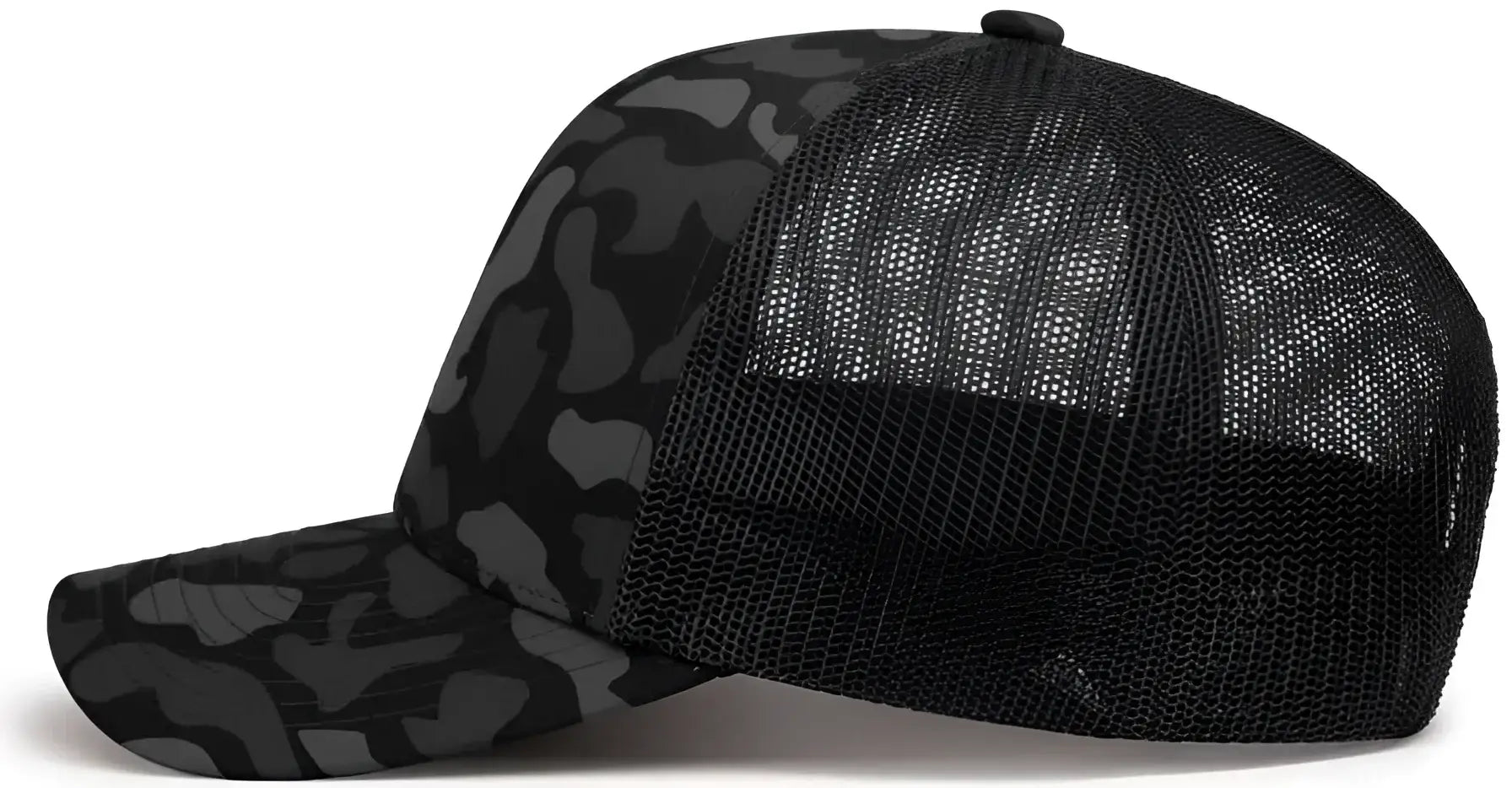 Pacific Headwear P686 Duck Camo Trucker Snapback Cap - Blackout Lt Charcoal Blackout - Blackout Lt Charcoal Blackout