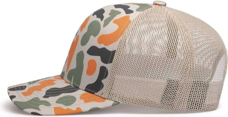 Pacific Headwear P686 Duck Camo Trucker Snapback Cap - Blaze Camo Khaki Blaze Camo - Blaze Camo Khaki Blaze Camo / 7’’
