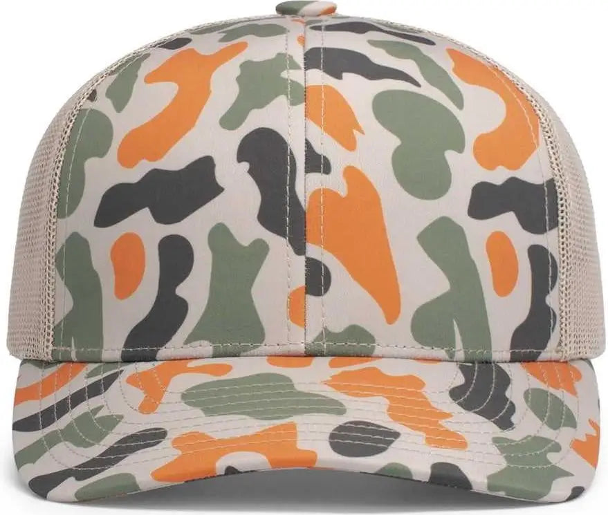 Pacific Headwear P686 Duck Camo Trucker Snapback Cap - Blaze Camo Khaki Blaze Camo - Blaze Camo Khaki Blaze Camo / 7’’