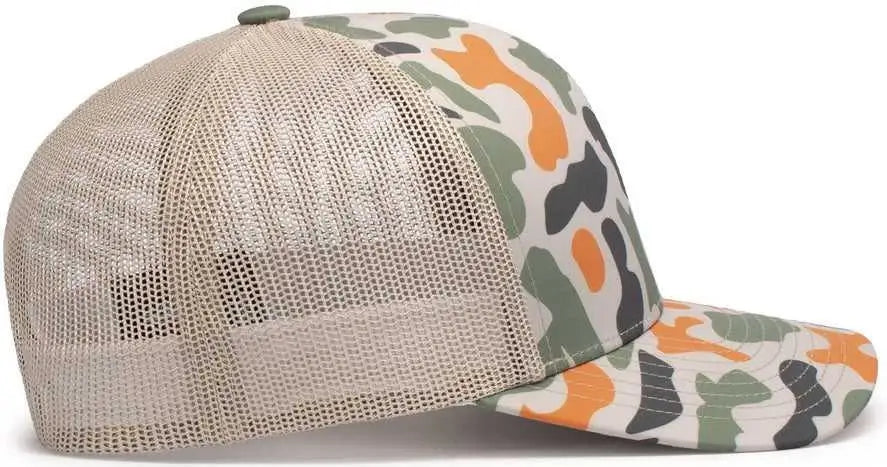 Pacific Headwear P686 Duck Camo Trucker Snapback Cap - Blaze Camo Khaki Blaze Camo - Blaze Camo Khaki Blaze Camo / 7’’