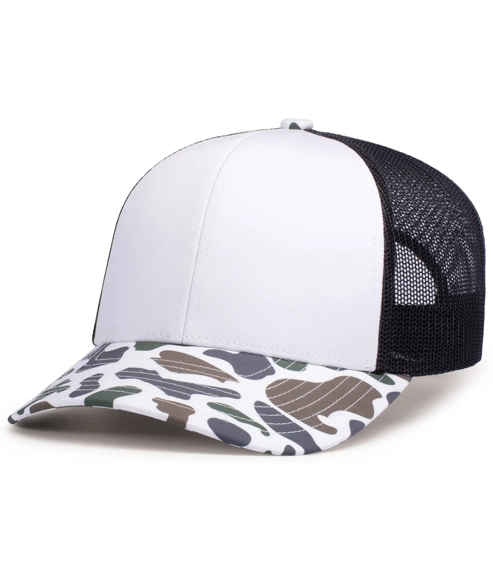 Pacific Headwear P686 Duck Camo Trucker Snapback Cap - Burnt Orangene Light Charcoal Timberline - Burnt Orangene Light