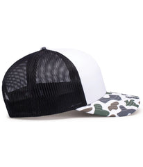 Pacific Headwear P686 Duck Camo Trucker Snapback Cap - Burnt Orangene Light Charcoal Timberline - Burnt Orangene Light