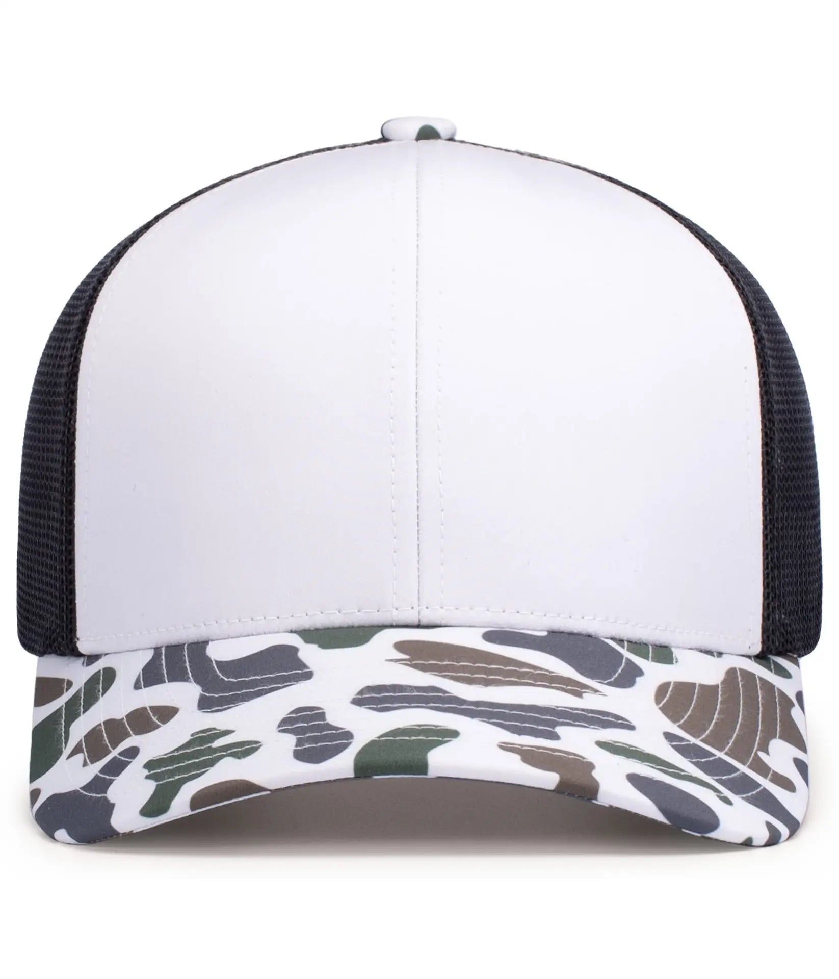 Pacific Headwear P686 Duck Camo Trucker Snapback Cap - Burnt Orangene Light Charcoal Timberline - Burnt Orangene Light