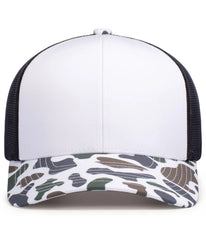 Pacific Headwear P686 Duck Camo Trucker Snapback Cap - Burnt Orangene Light Charcoal Timberline - Burnt Orangene Light