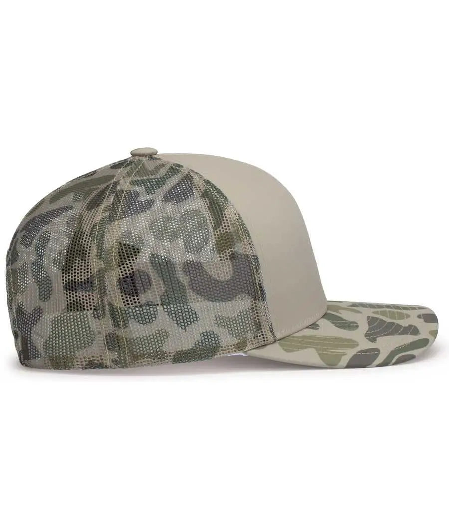 Pacific Headwear P686 Duck Camo Trucker Snapback Cap - Khaki Coastland Coastland - Khaki Coastland Coastland / 7’’ - 7