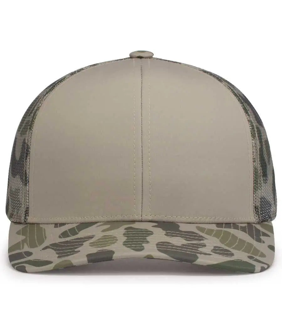 Pacific Headwear P686 Duck Camo Trucker Snapback Cap - Khaki Coastland Coastland - Khaki Coastland Coastland / 7’’ - 7