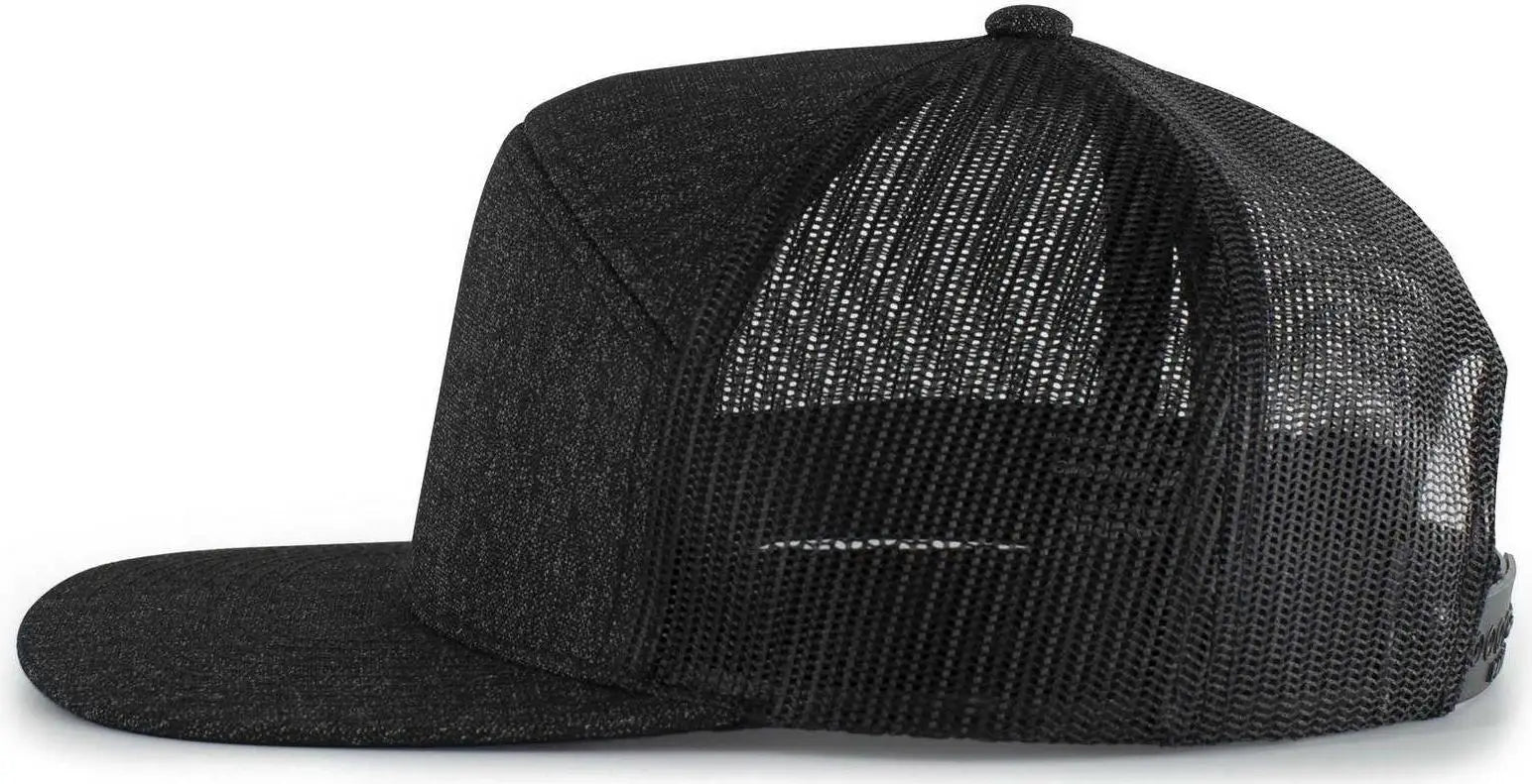 Pacific Headwear P710 Heather 6-Panel Arch Trucker Snapback Cap - Black Heather Black - Black Heather Black / 7’’ - 7
