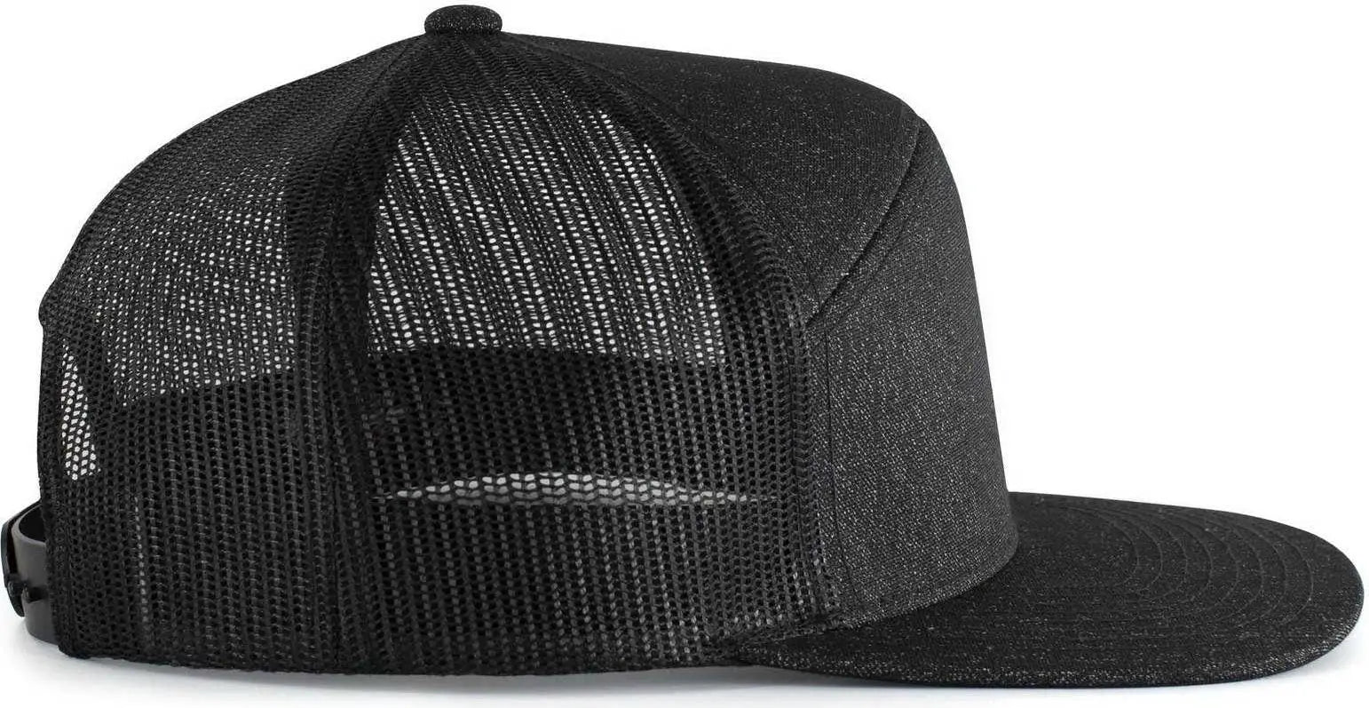 Pacific Headwear P710 Heather 6-Panel Arch Trucker Snapback Cap - Black Heather Black - Black Heather Black / 7’’ - 7