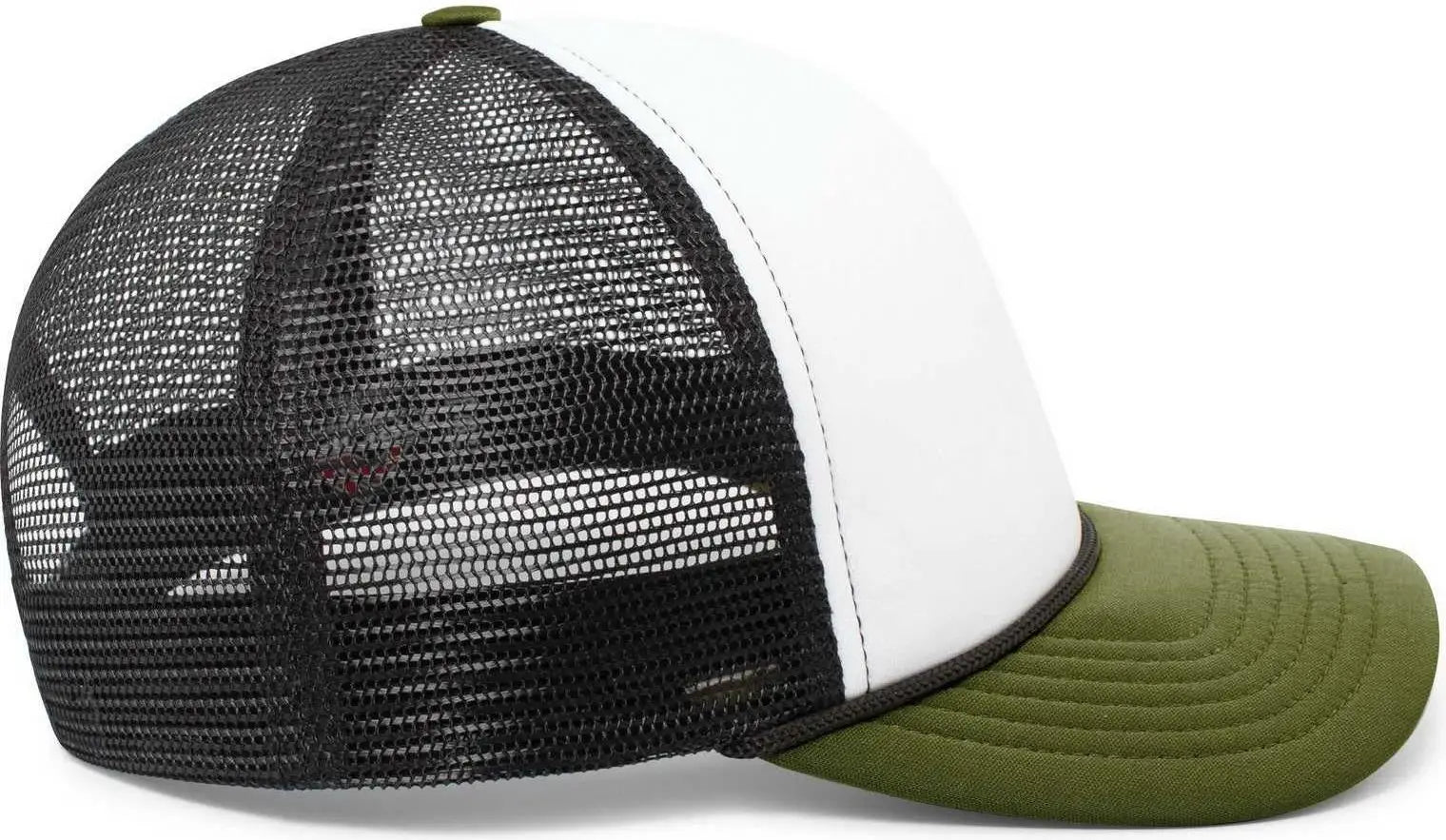 Pacific Headwear P782 Foamie Fresh Trucker Cap - White Black Moss - White Olive / 7’’ - 7 7/8’’