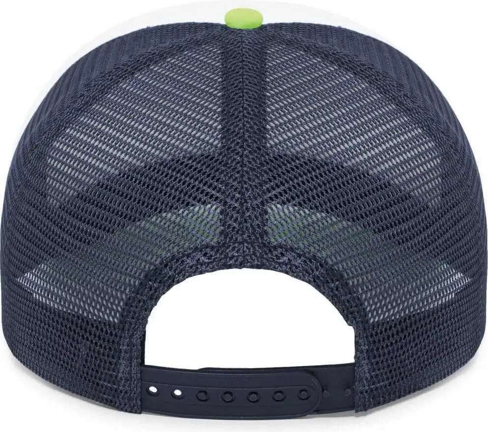 Pacific Headwear P782 Foamie Fresh Trucker Cap - White Navy Neon Green - White Green / 7’’ - 7 7/8’’