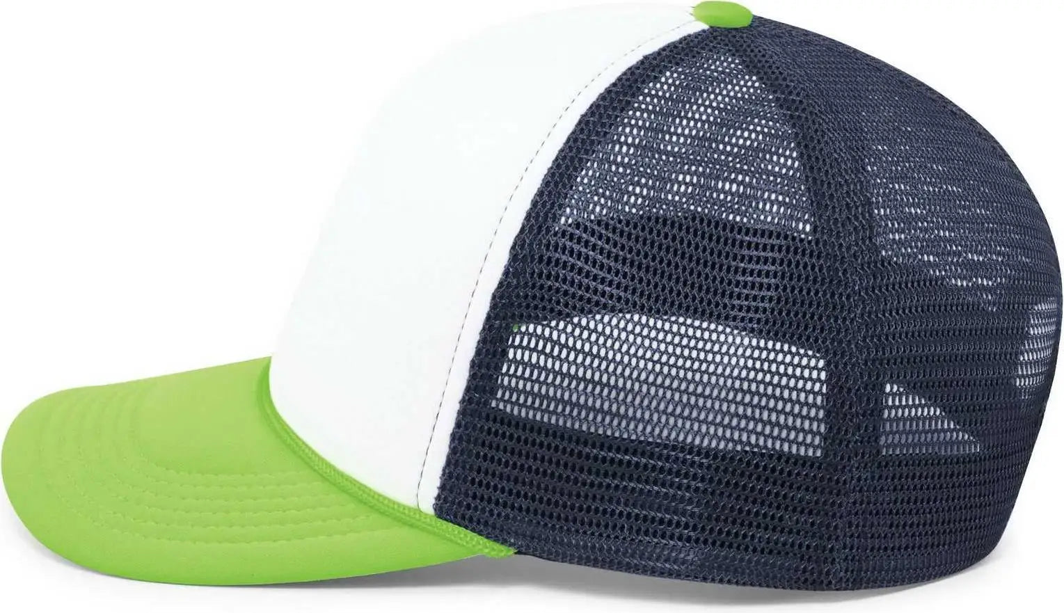 Pacific Headwear P782 Foamie Fresh Trucker Cap - White Navy Neon Green - White Green / 7’’ - 7 7/8’’