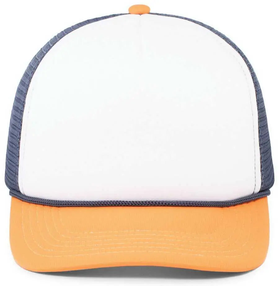 Pacific Headwear P782 Foamie Fresh Trucker Cap - White Navy Orange - White Orange / 7’’ - 7 7/8’’