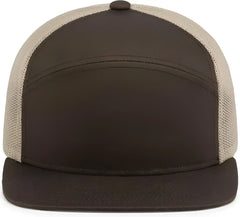 Pacific Headwear P787 6-Panel Arch Trucker Snapback Cap - Brown Khaki Brown - Brown Khaki Brown / 7’’ - 7 7/8’’