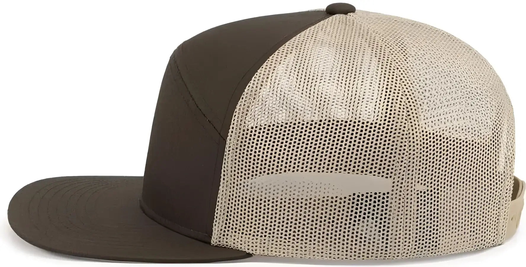Pacific Headwear P787 6-Panel Arch Trucker Snapback Cap - Brown Khaki Brown - Brown Khaki Brown / 7’’ - 7 7/8’’