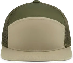 Pacific Headwear P787 6-Panel Arch Trucker Snapback Cap - Khaki Moss Khaki - Khaki Moss Khaki / 7’’ - 7 7/8’’