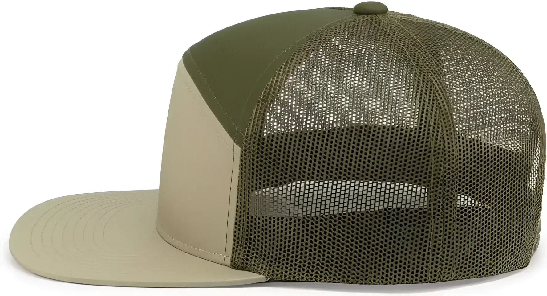 Pacific Headwear P787 6-Panel Arch Trucker Snapback Cap - Khaki Moss Khaki - Khaki Moss Khaki / 7’’ - 7 7/8’’