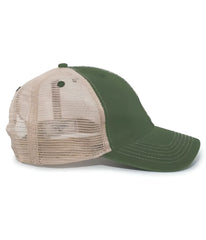 Pacific Headwear V37 Broken-In Trucker Mesh Snapback Cap - Dark Green Tan - Forest Tan / 7’’ - 7 7/8’’