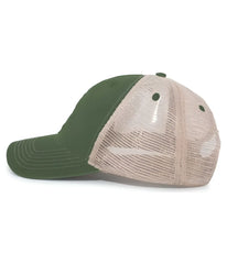Pacific Headwear V37 Broken-In Trucker Mesh Snapback Cap - Dark Green Tan - Forest Tan / 7’’ - 7 7/8’’