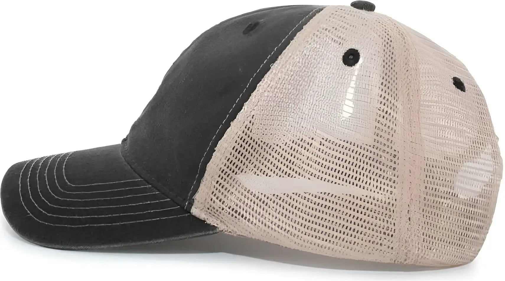 Pacific Headwear V37 Vintage Dirty Trucker Snapback Cap - Black Tan Black - Black Tan Black / 7’’ - 7 7/8’’
