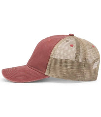 Pacific Headwear V37 Vintage Dirty Trucker Snapback Cap - Red Tan Red - Red Tan Red / 7’’ - 7 7/8’’