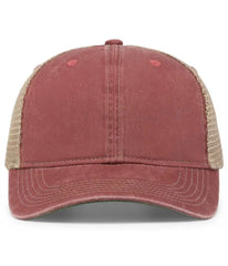 Pacific Headwear V37 Vintage Dirty Trucker Snapback Cap - Red Tan Red - Red Tan Red / 7’’ - 7 7/8’’