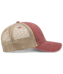 Pacific Headwear V37 Vintage Dirty Trucker Snapback Cap - Red Tan Red - Red Tan Red / 7’’ - 7 7/8’’