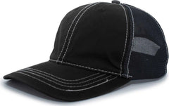 Pacific Headwear V67 Vintage Trucker Mesh Snapback Cap - Black Black - Black / 7’’ - 7 7/8’’