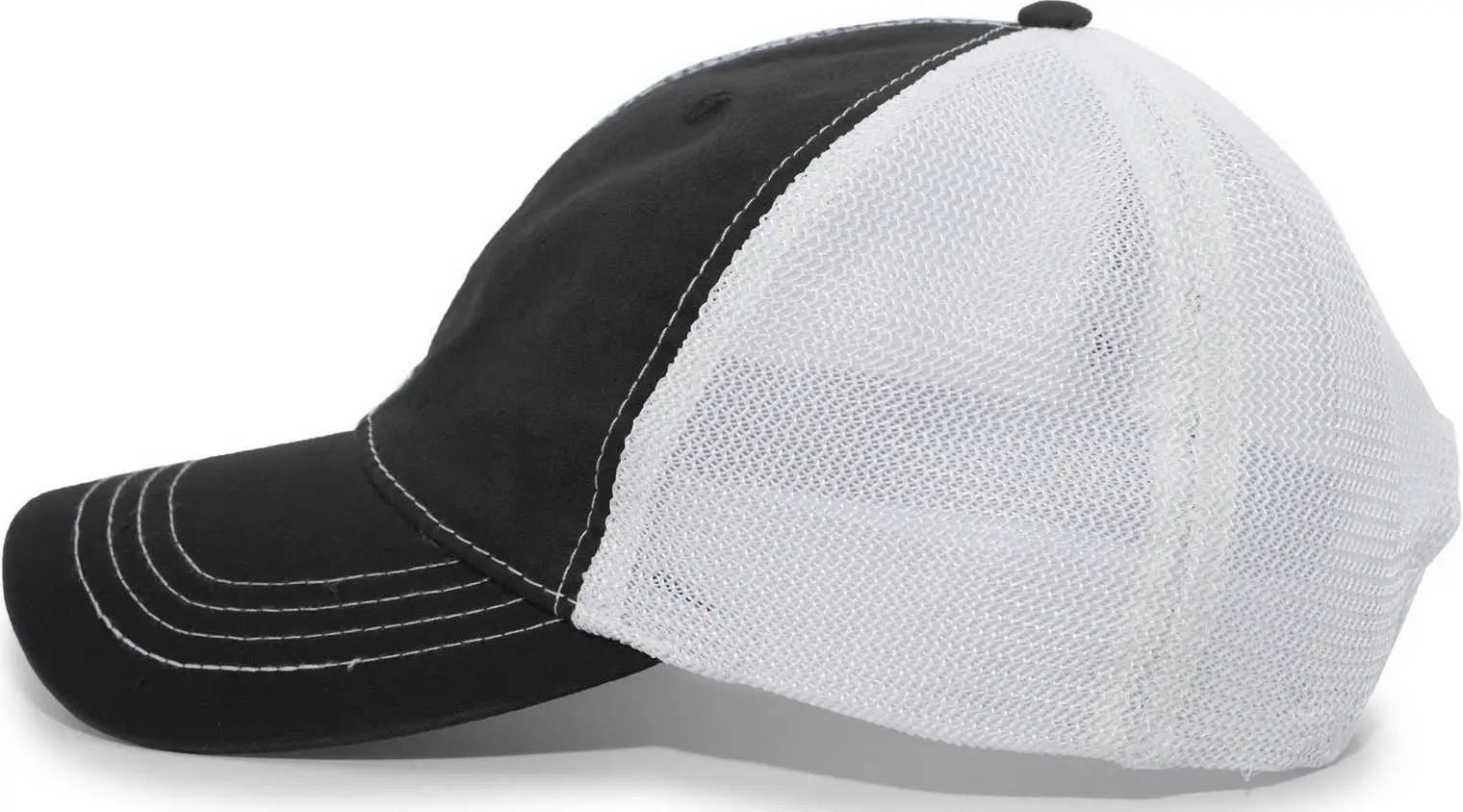 Pacific Headwear V67 Vintage Trucker Mesh Snapback Cap - Black White - Black White / 7’’ - 7 7/8’’
