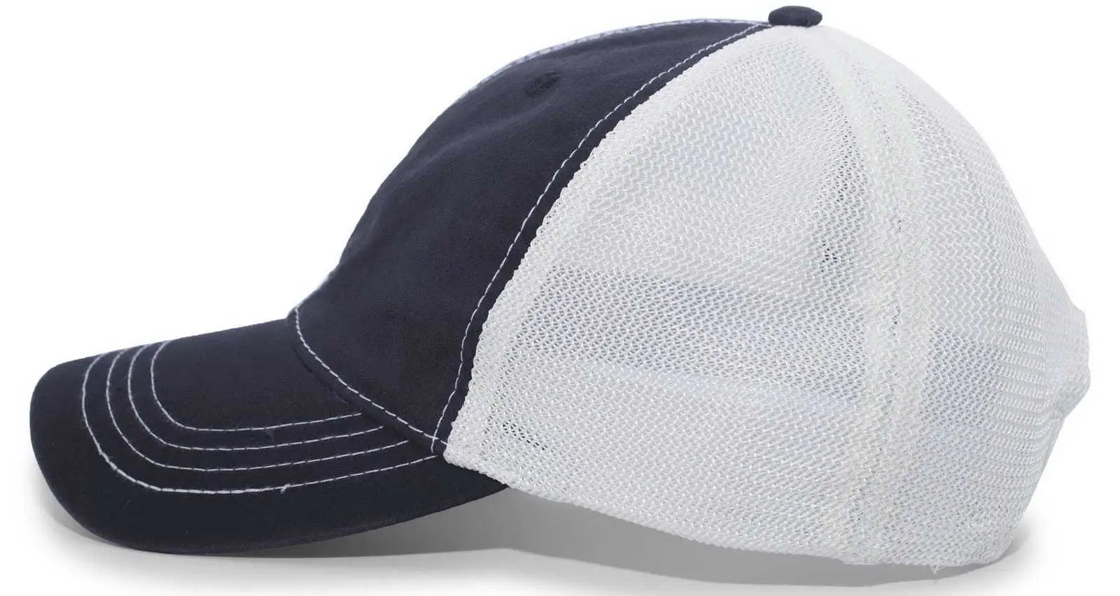 Pacific Headwear V67 Vintage Trucker Mesh Snapback Cap - Navy White - Navy White / 7’’ - 7 7/8’’