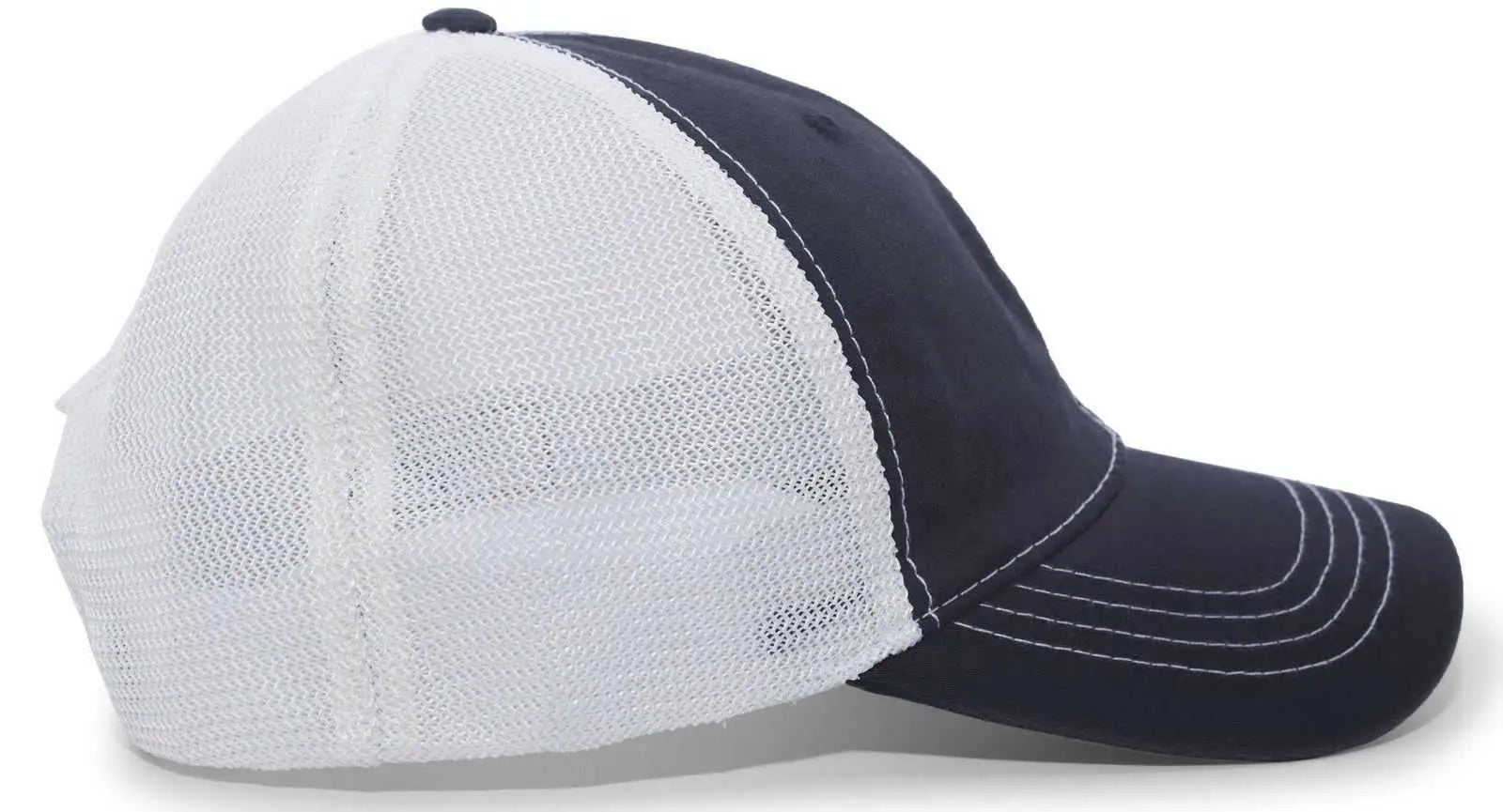 Pacific Headwear V67 Vintage Trucker Mesh Snapback Cap - Navy White - Navy White / 7’’ - 7 7/8’’