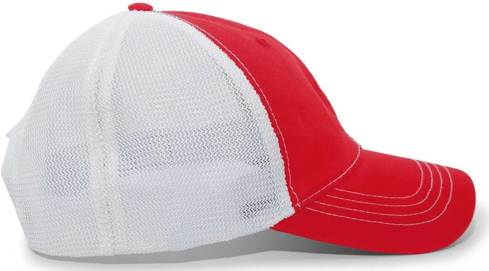 Pacific Headwear V67 Vintage Trucker Mesh Snapback Cap - Red White - Red White / 7’’ - 7 7/8’’