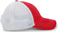 Pacific Headwear V67 Vintage Trucker Mesh Snapback Cap - Red White - Red White / 7’’ - 7 7/8’’