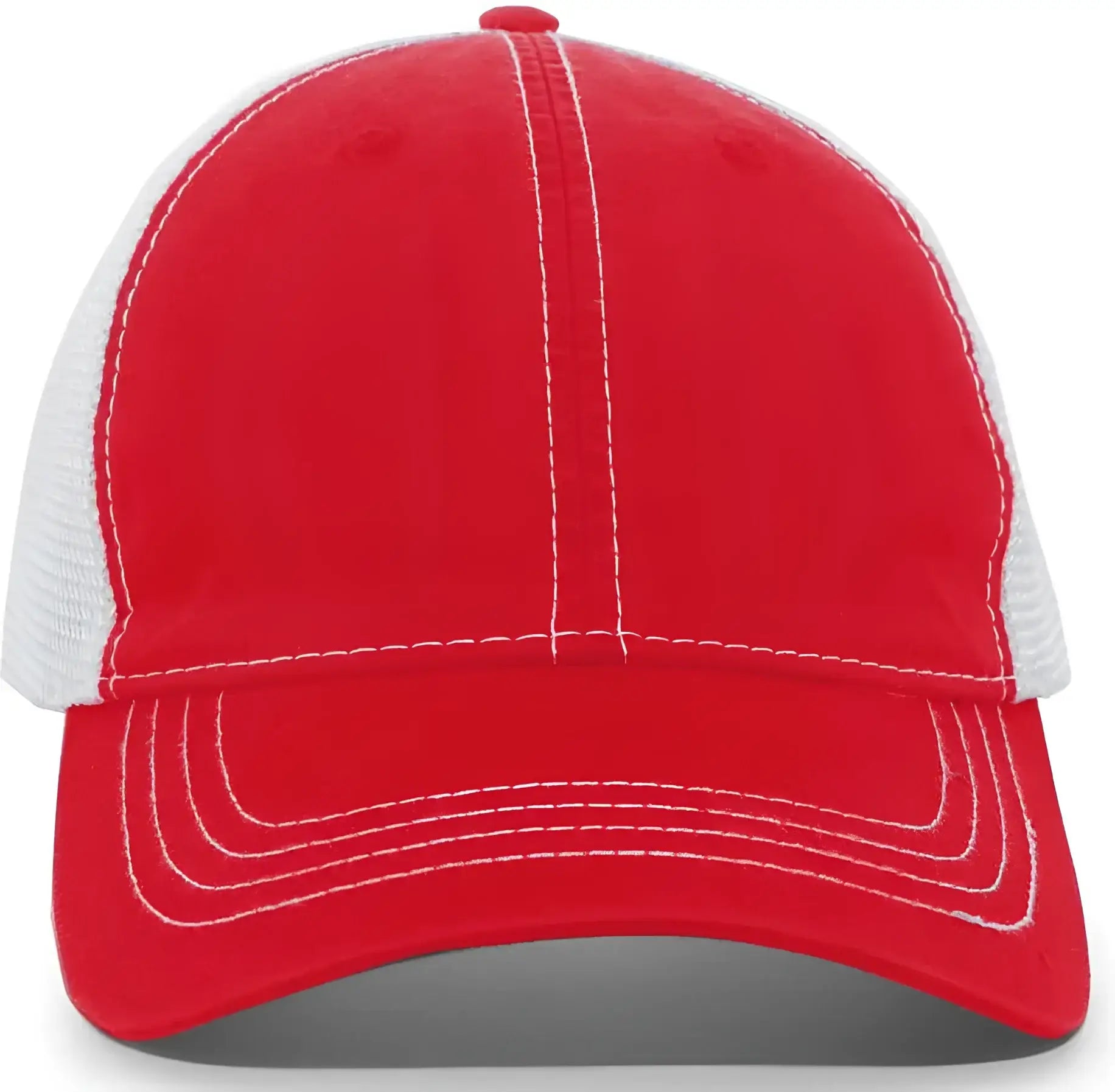 Pacific Headwear V67 Vintage Trucker Mesh Snapback Cap - Red White - Red White / 7’’ - 7 7/8’’